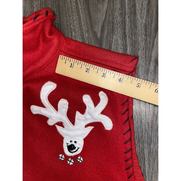 Life Style Red Christmas Vest Reindeer Appliques Full Zip Wool Women's LARGE - Picture 14 of 16